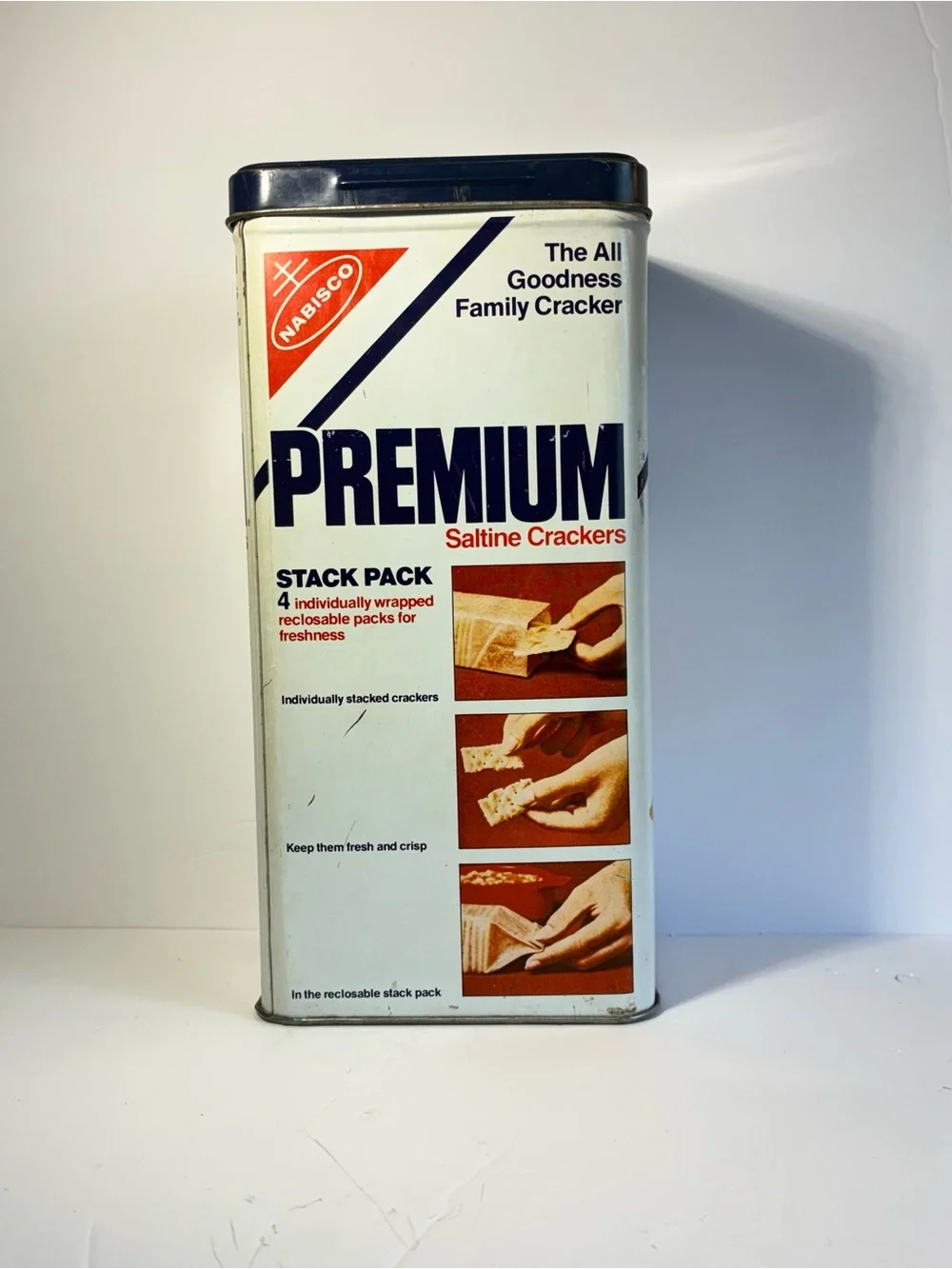 Vintage Nabisco Premium Saltine Crackers Tin Stack Pack Canister 1980s Retro Kit